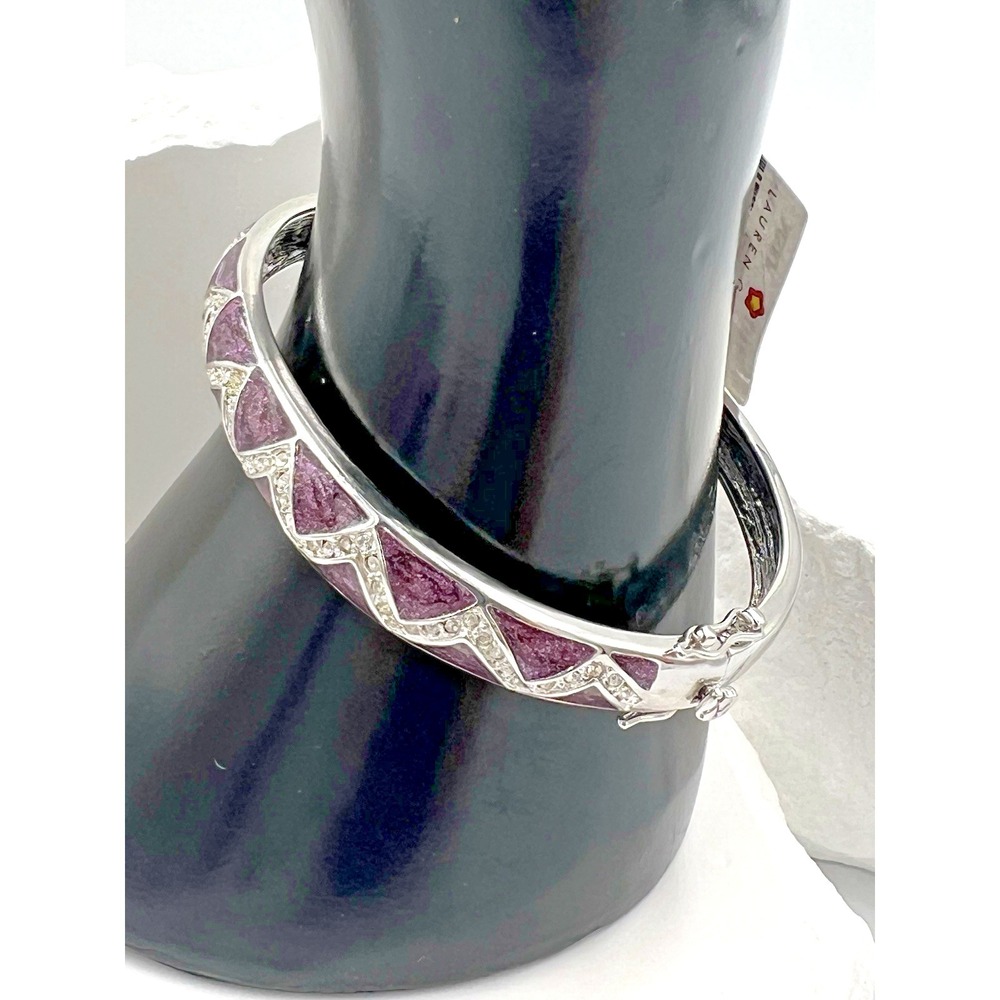 Lauren G Adams Bracelet Silver Toned Purple Enamel & Crystal Hinged Bangle NWT - Picture 6 of 9